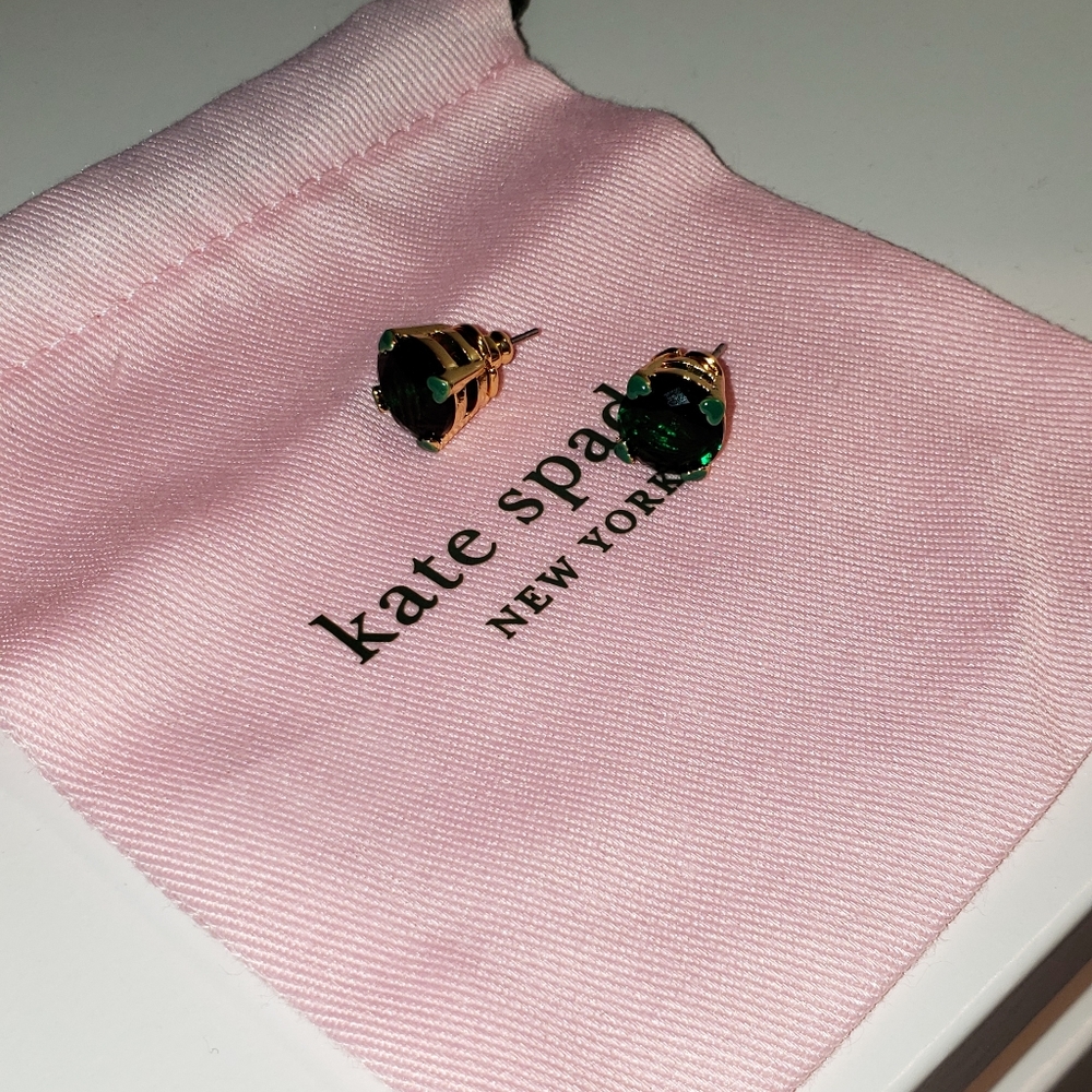 New Kate Spade Emerald gold earrings big studs!